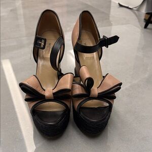Valentino Black and Tan Bow Heels